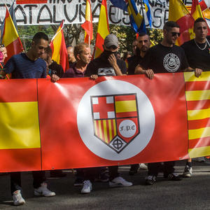 Die etwa 400 Teilnehmenden des Neonazi-Aufmarsches, die sich aus den Gruppen DN, Democracia Nacional Joven, AN, Division Europa, La Falange, Frente x España und NPE zusammensetzen, verteilten sich auf der Demonstration in vier fast gleich große Blöcke, was nicht nur der Sichtbarmachung der einzelnen Gruppen diente, sondern in erster Linie Produkt interner Streitigkeiten ist.  Die etwa 400 Teilnehmenden des Neonazi-Aufmarsches, die sich aus den Gruppen DN, Democracia Nacional Joven, AN, Division Europa, La Falange, Frente x España und NPE zusammensetzen, verteilten sich auf der Demonstration in vier fast gleich große Blöcke, was nicht nur der Sichtbarmachung der einzelnen Gruppen diente, sondern in erster Linie Produkt interner Streitigkeiten ist.